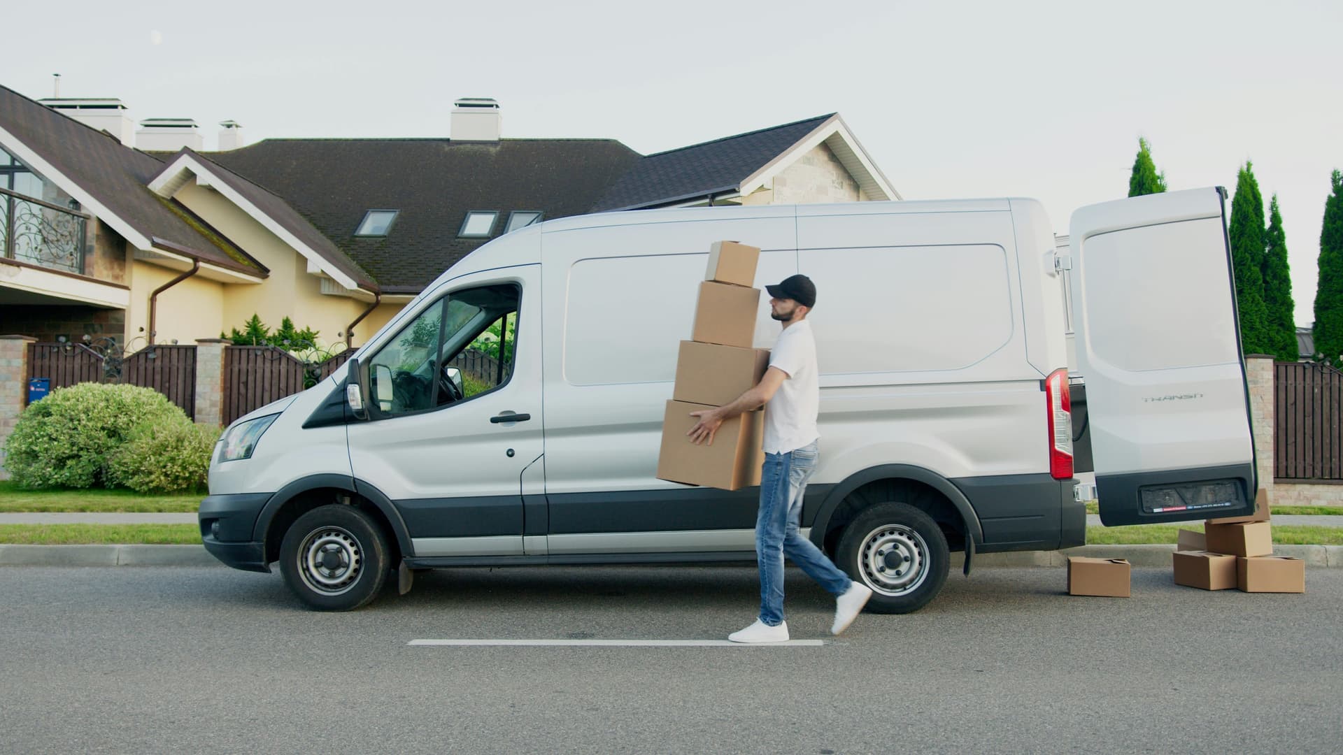 Delivery van in residential area
