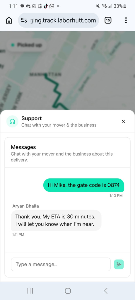 In-app support chat