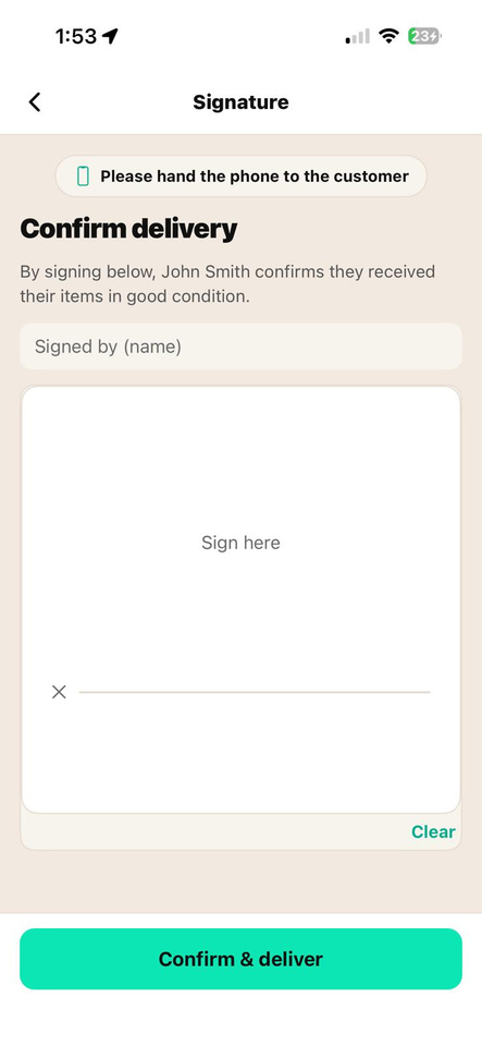 Proof of delivery signature